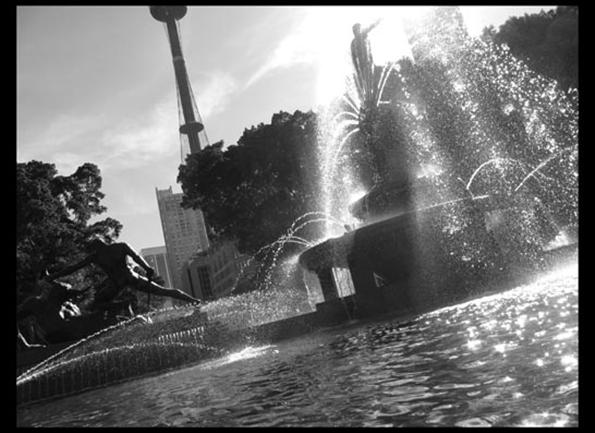 Sydney's Archibald Fountain backlit 