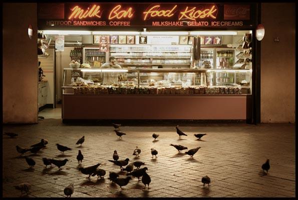 pigeons at a Circular Quay take-away, milk bar and food kiosk