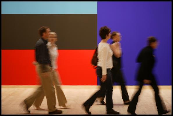 Art Gallery of NSW, people walking past a wall painted in bright colours