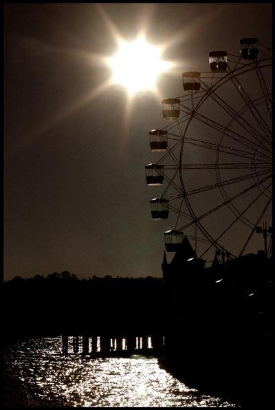 the Ferris Wheel at Luna Park backlit by an afternoon sun