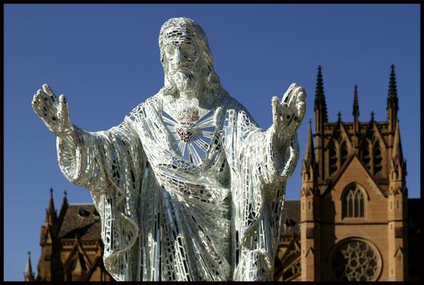 A Jesus sculpture in Hyde Park before St Marys Cathedral